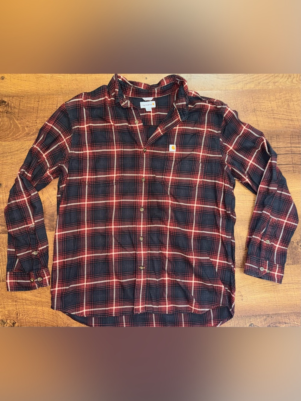 Carhartt Men’s Red and Black Plaid Button-Down Shirt